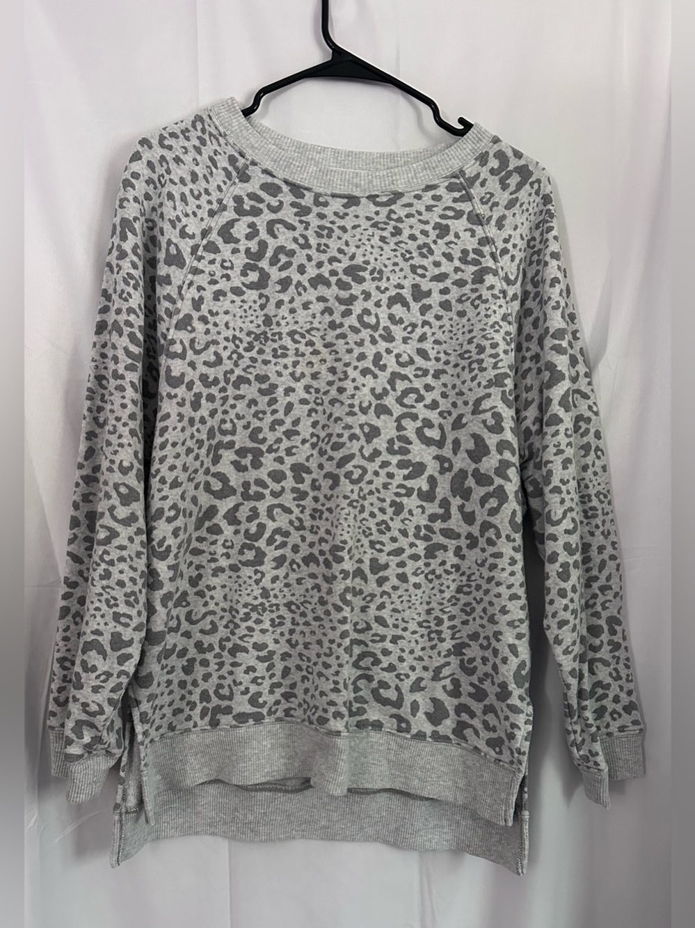 American Eagle Outfitters Gray Leopard Scoop Neck Sweater